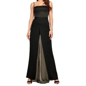 Tadashi Shoji Chiffon Panel Palazzo Wide Leg Sheer Pants Black 10